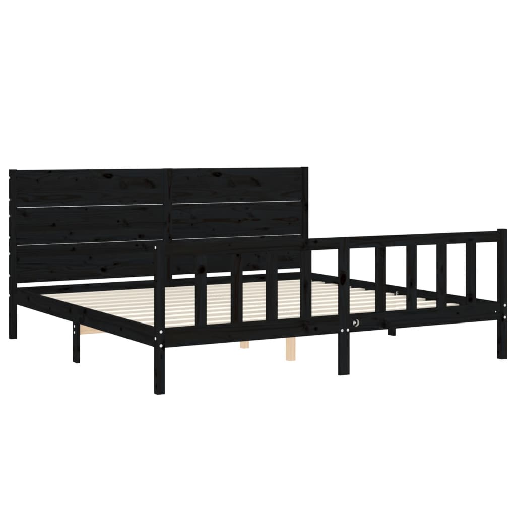 Giroletto con Testiera Nero 200x200 cm in Legno Massello | homemem39