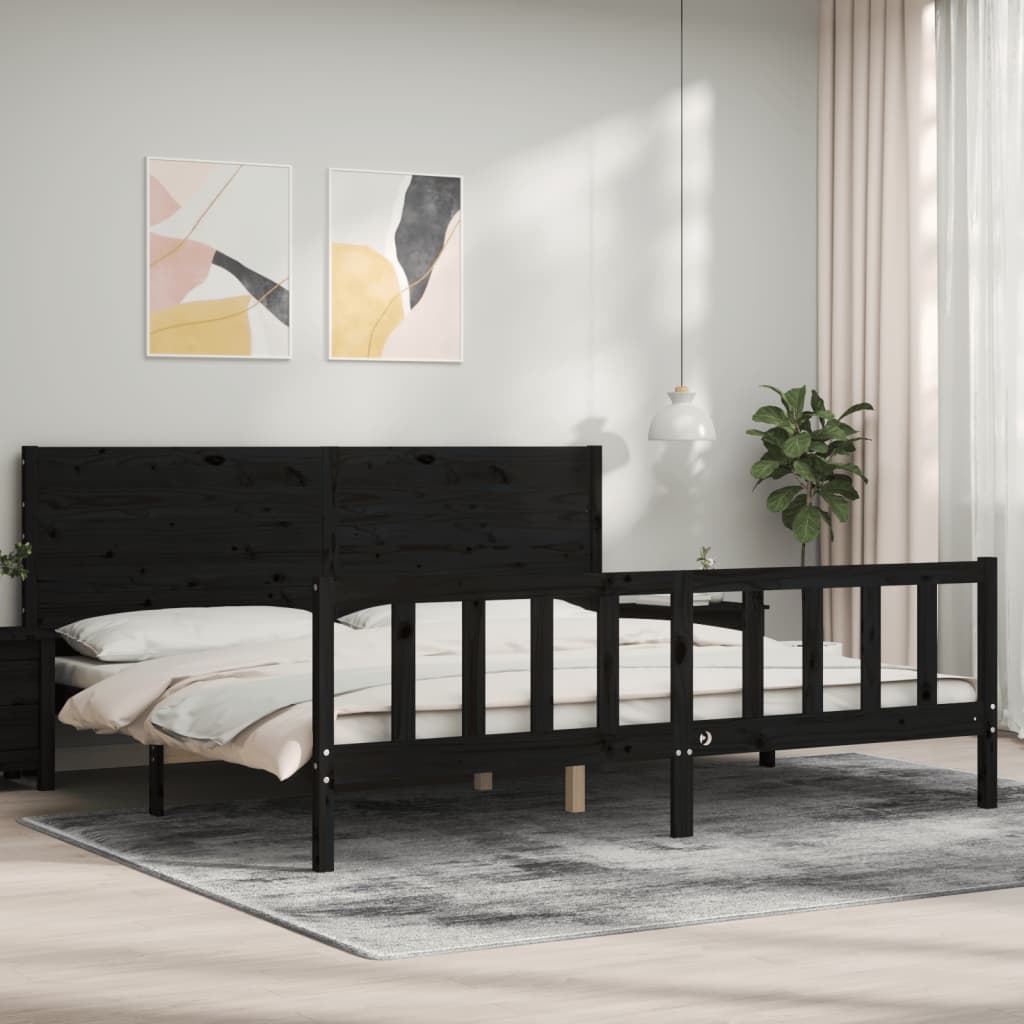 Giroletto con Testiera Nero 200x200 cm in Legno Massello | homemem39