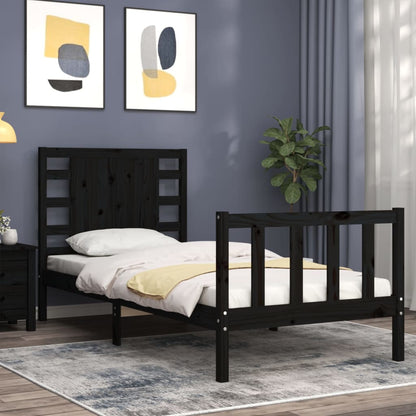 Giroletto con Testiera Nero Small Single in Legno Massello | homemem39