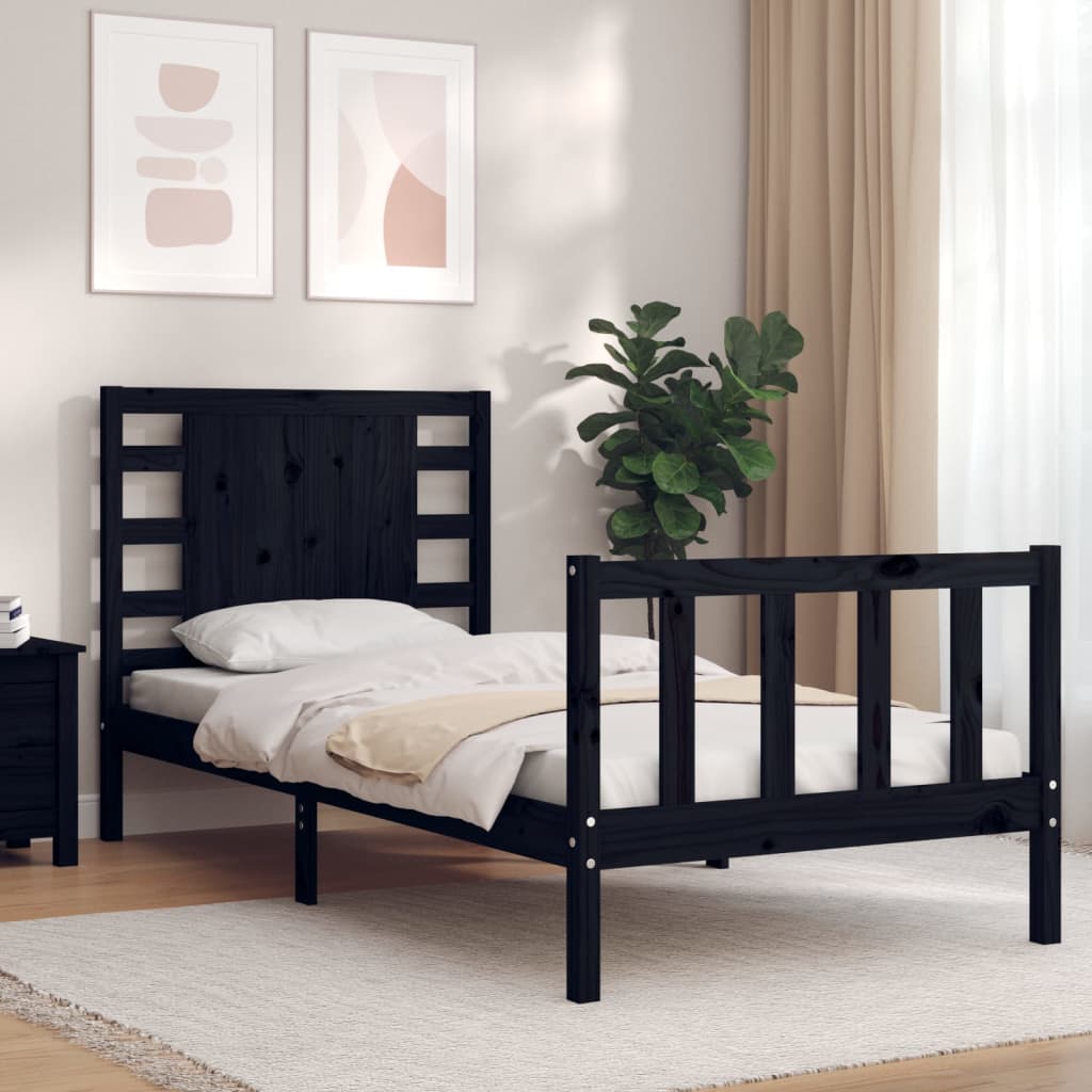 Giroletto con Testiera Nero Small Single in Legno Massello | homemem39