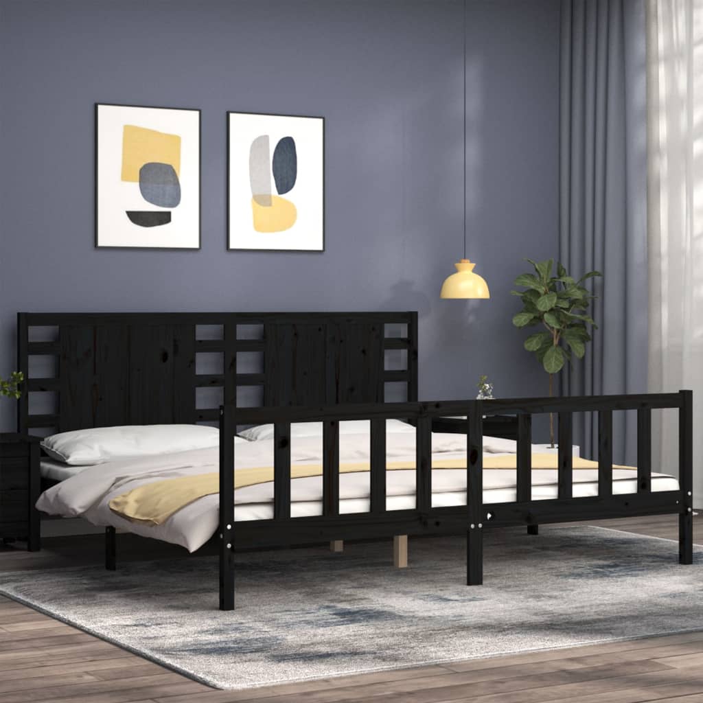 Giroletto con Testiera Nero 200x200 cm in Legno Massello | homemem39