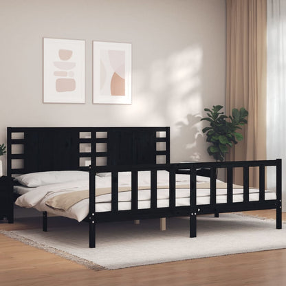 Giroletto con Testiera Nero 200x200 cm in Legno Massello | homemem39