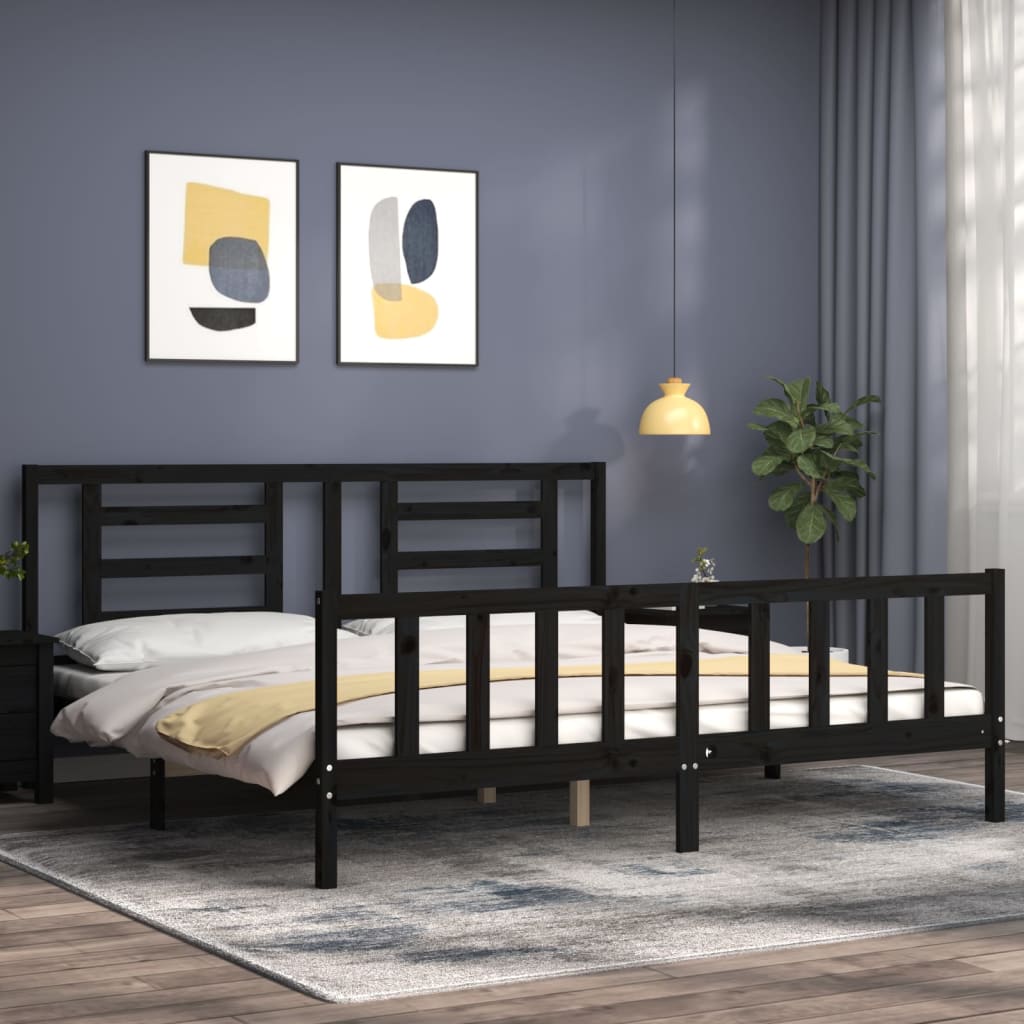 Giroletto con Testiera Nero 200x200 cm in Legno Massello | homemem39