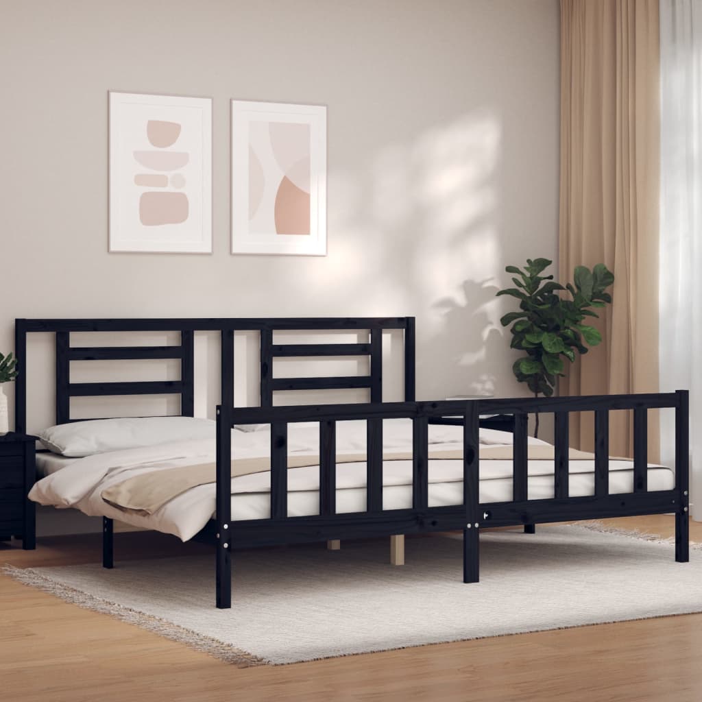Giroletto con Testiera Nero 200x200 cm in Legno Massello | homemem39