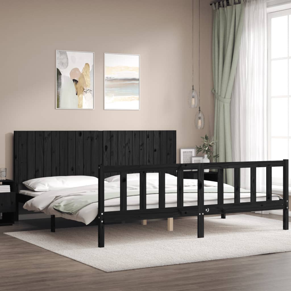 Giroletto con Testiera Nero 200x200 cm in Legno Massello | homemem39