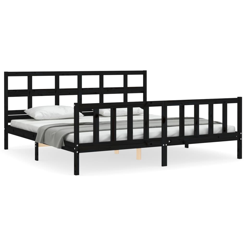 Giroletto con Testiera Nero 200x200 cm in Legno Massello | homemem39