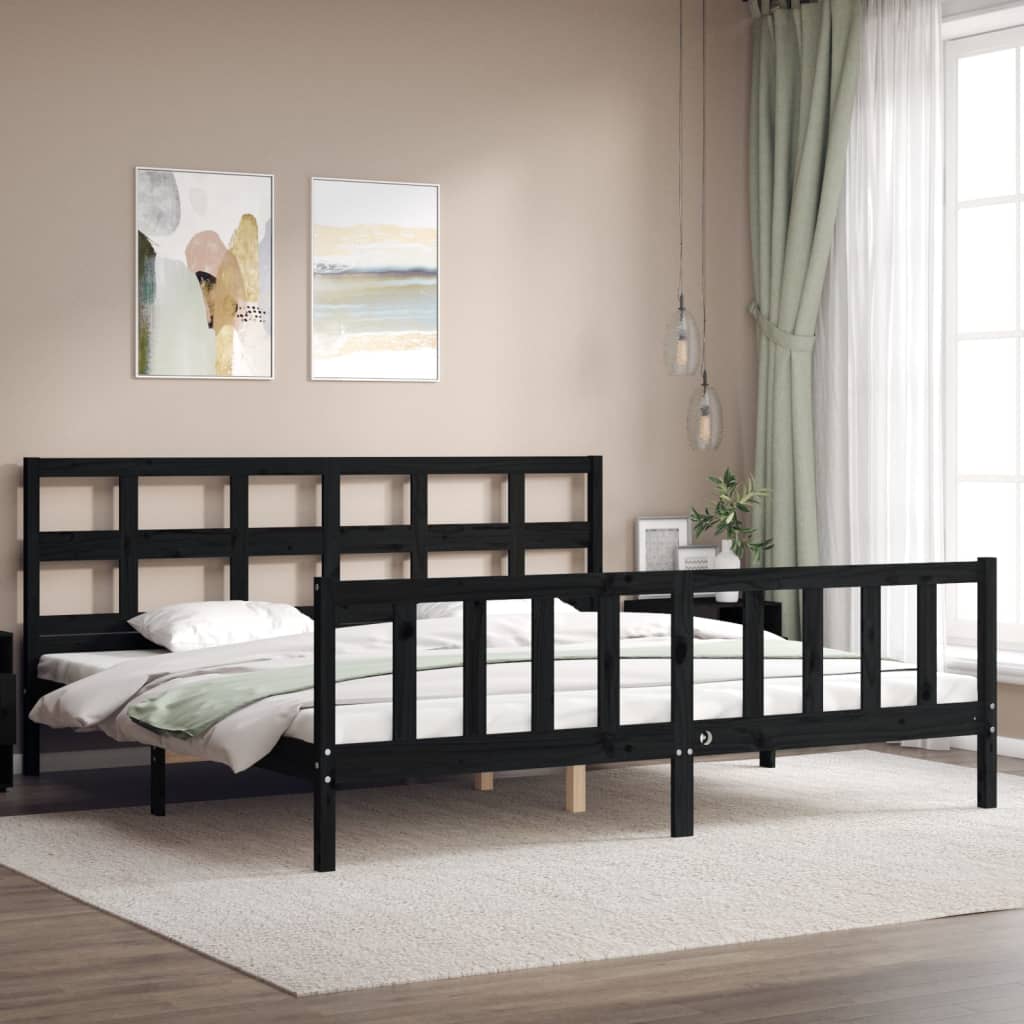 Giroletto con Testiera Nero 200x200 cm in Legno Massello | homemem39
