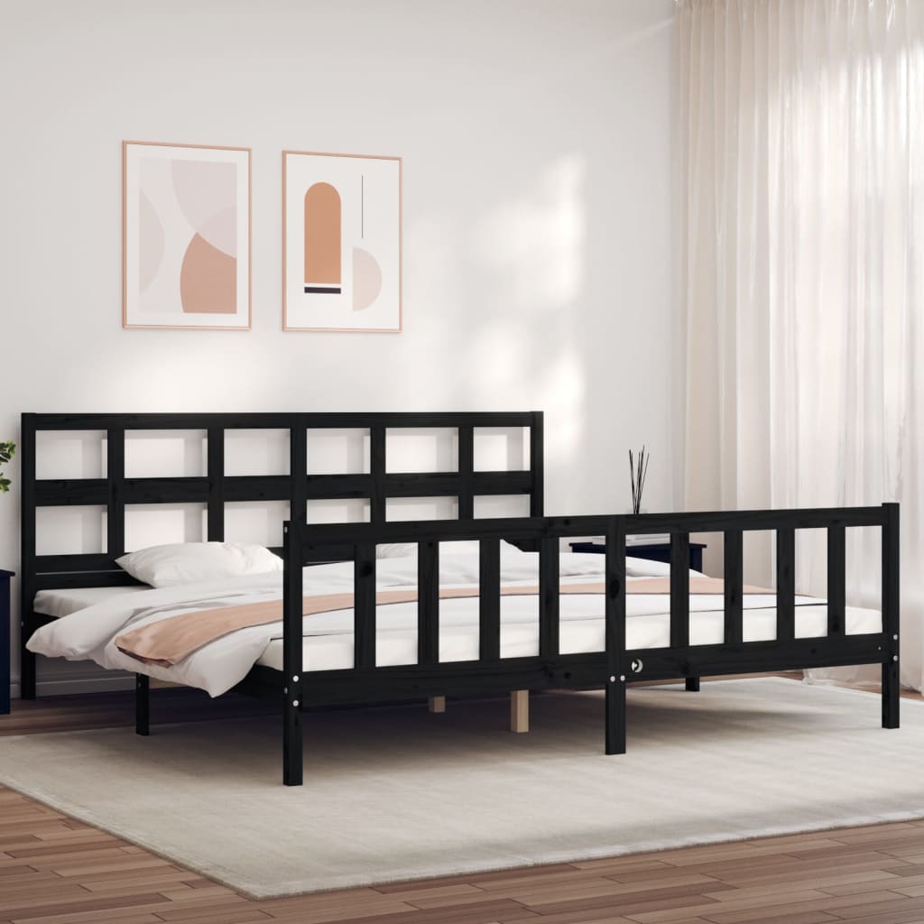 Giroletto con Testiera Nero 200x200 cm in Legno Massello | homemem39