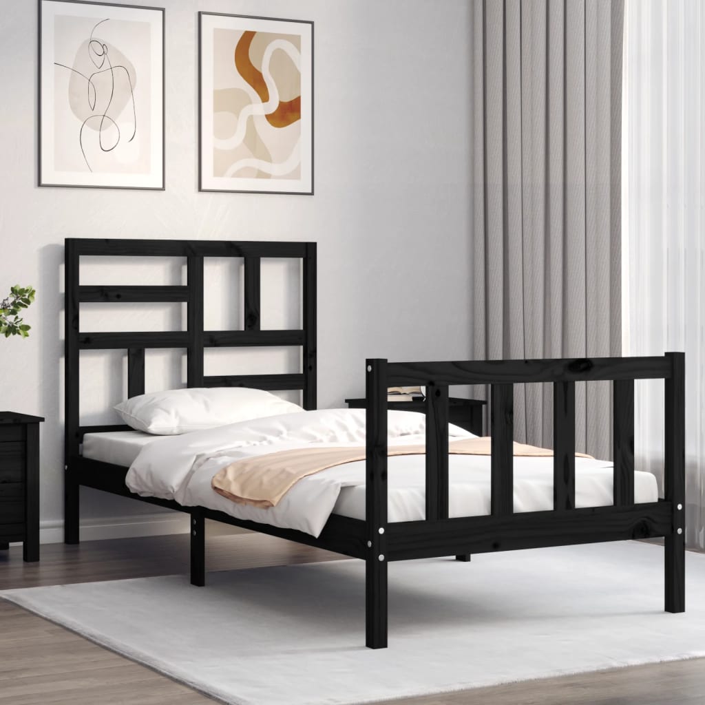 Giroletto con Testiera Nero Small Single in Legno Massello | homemem39