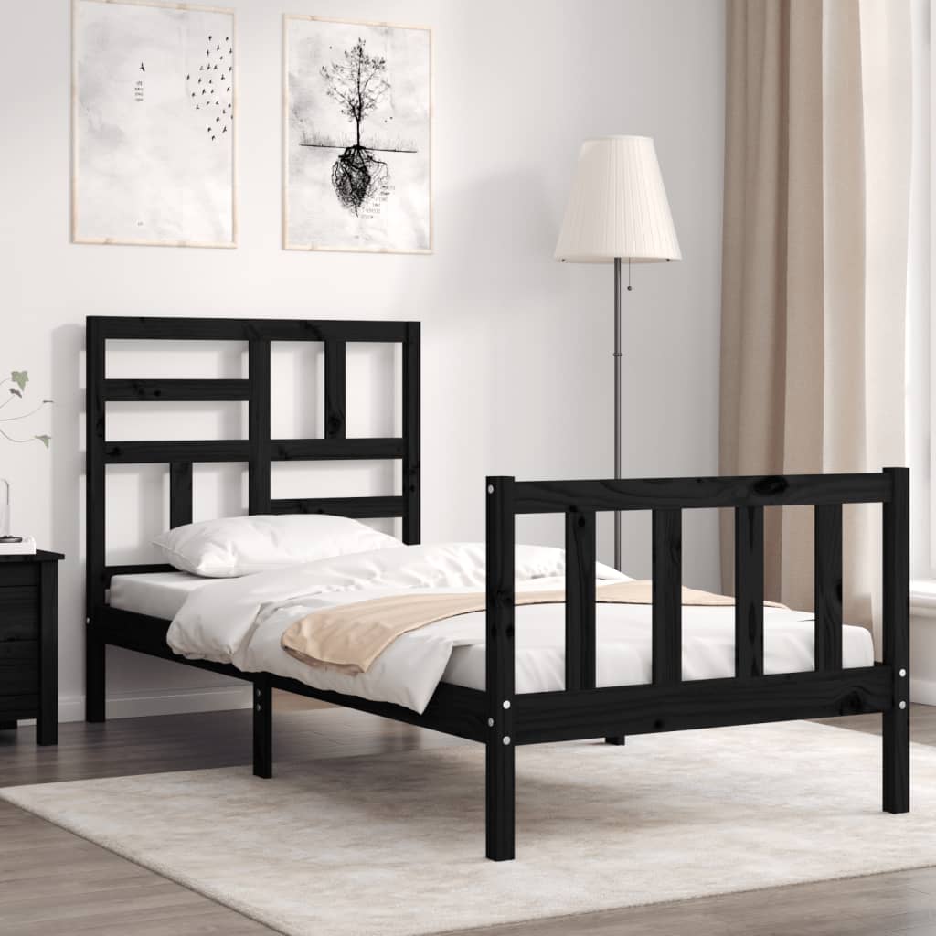 Giroletto con Testiera Nero Small Single in Legno Massello | homemem39
