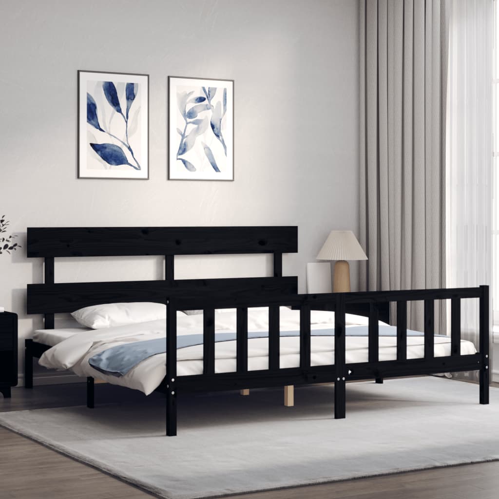 Giroletto con Testiera Nero 200x200 cm in Legno Massello | homemem39