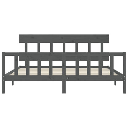 Giroletto con Testiera Grigio 200x200 cm in Legno Massello - homemem39