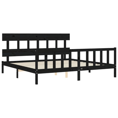 Giroletto con Testiera Nero 200x200 cm in Legno Massello