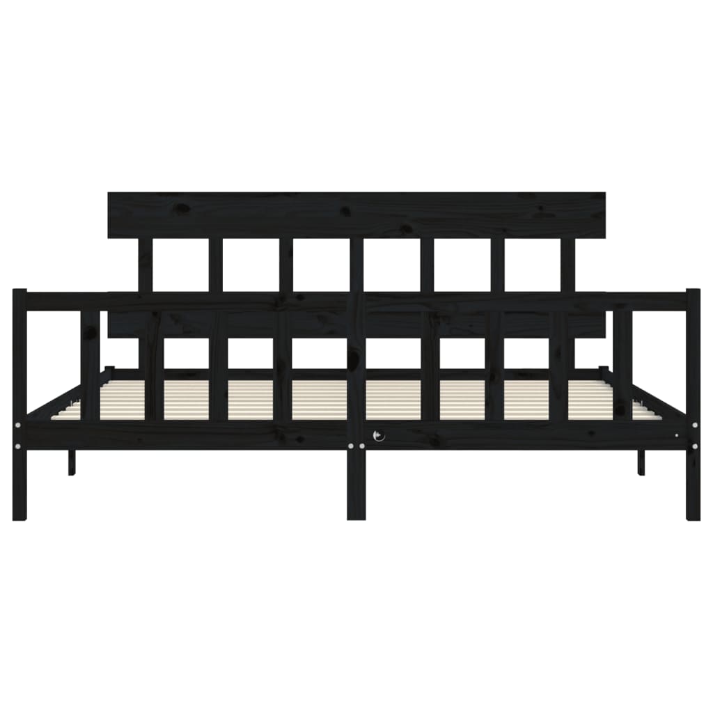 Giroletto con Testiera Nero 200x200 cm in Legno Massello