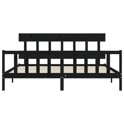 Giroletto con Testiera Nero 200x200 cm in Legno Massello