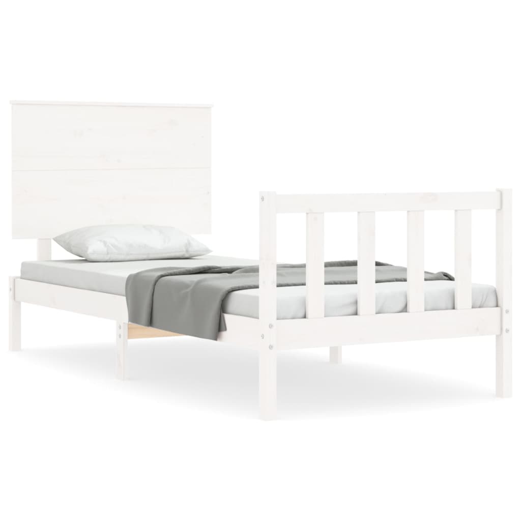 Bedframe with White Small Single Solid Wood Headboard