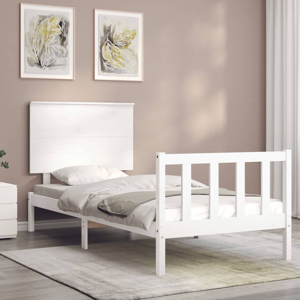 Bedframe with White Small Single Solid Wood Headboard