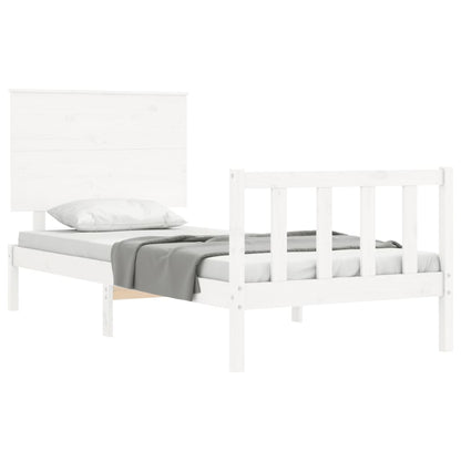 Bedframe with White Small Single Solid Wood Headboard