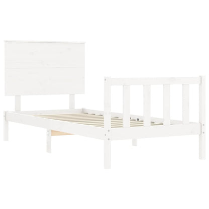 Bedframe with White Small Single Solid Wood Headboard