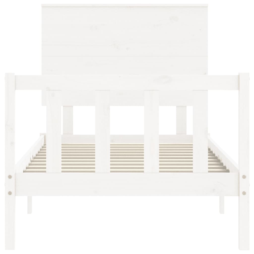 Bedframe with White Small Single Solid Wood Headboard