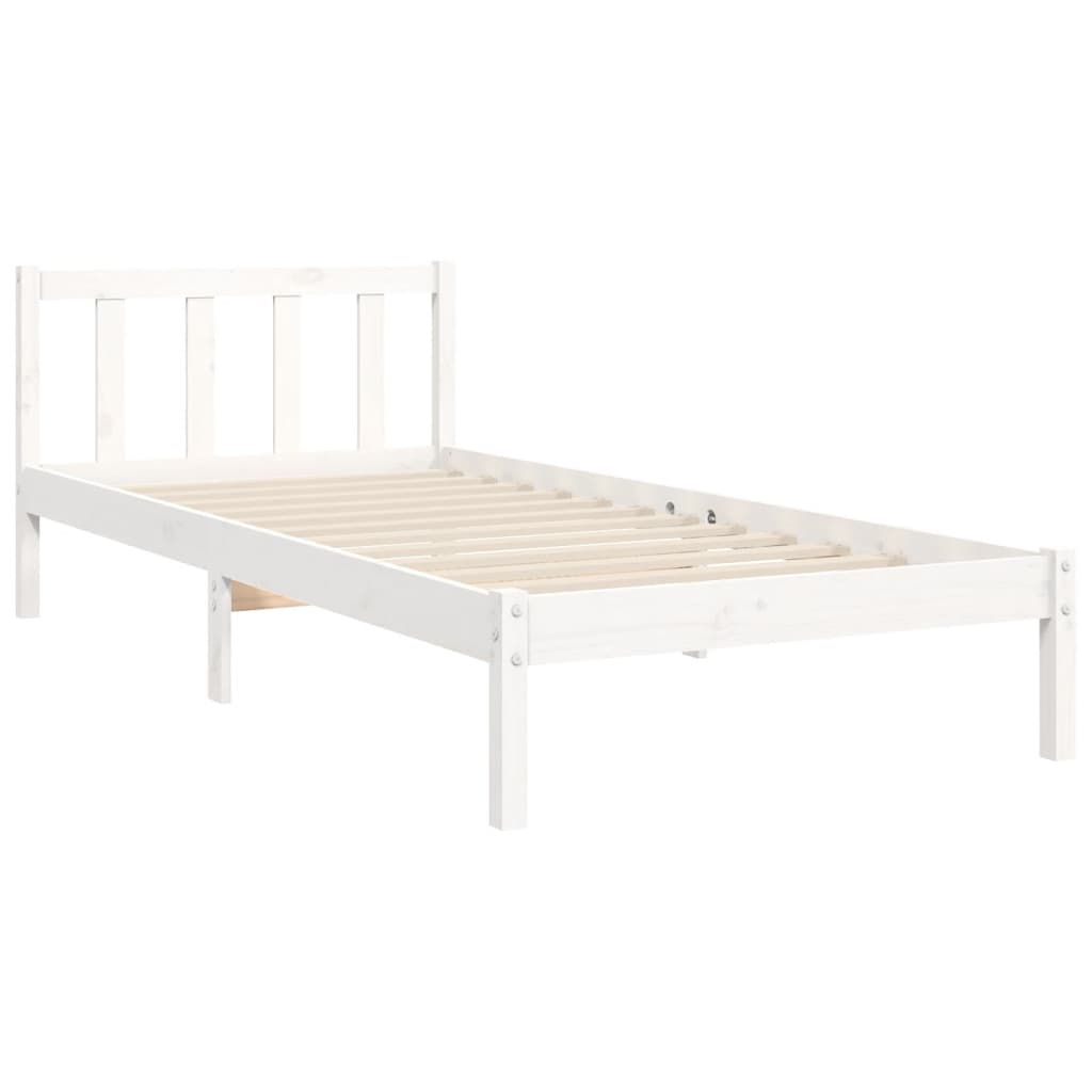 Bedframe with White Small Single Solid Wood Headboard