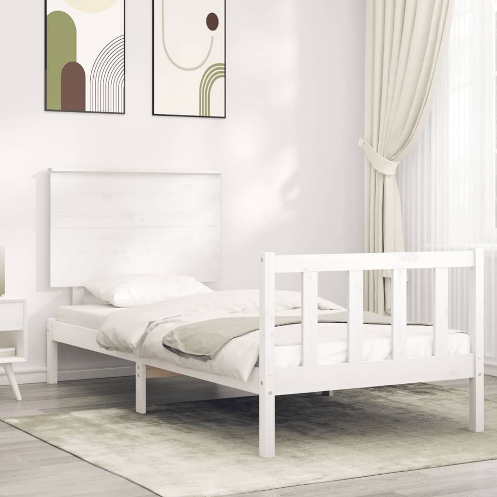 Bedframe with White Small Single Solid Wood Headboard
