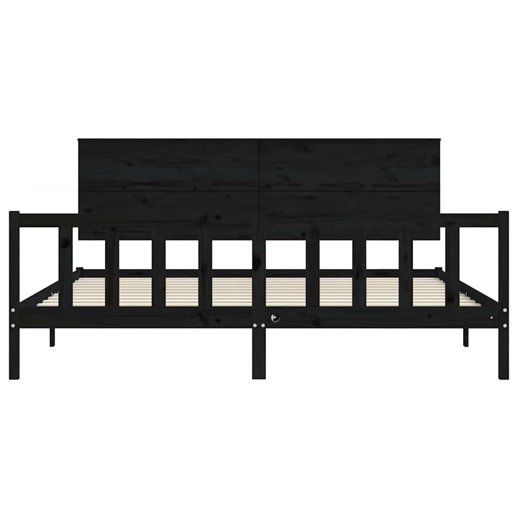 Giroletto con Testiera Nero 200x200 cm in Legno Massello