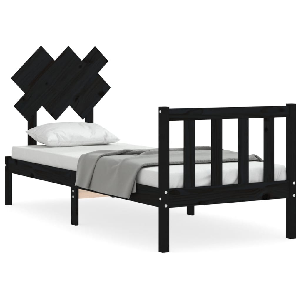 Giroletto con Testiera Nero Small Single in Legno Massello