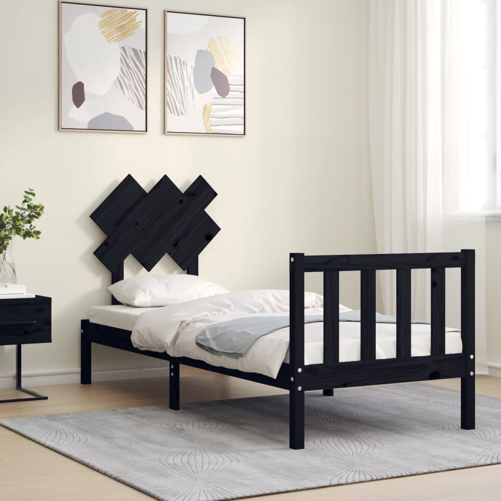 Giroletto con Testiera Nero Small Single in Legno Massello | homemem39