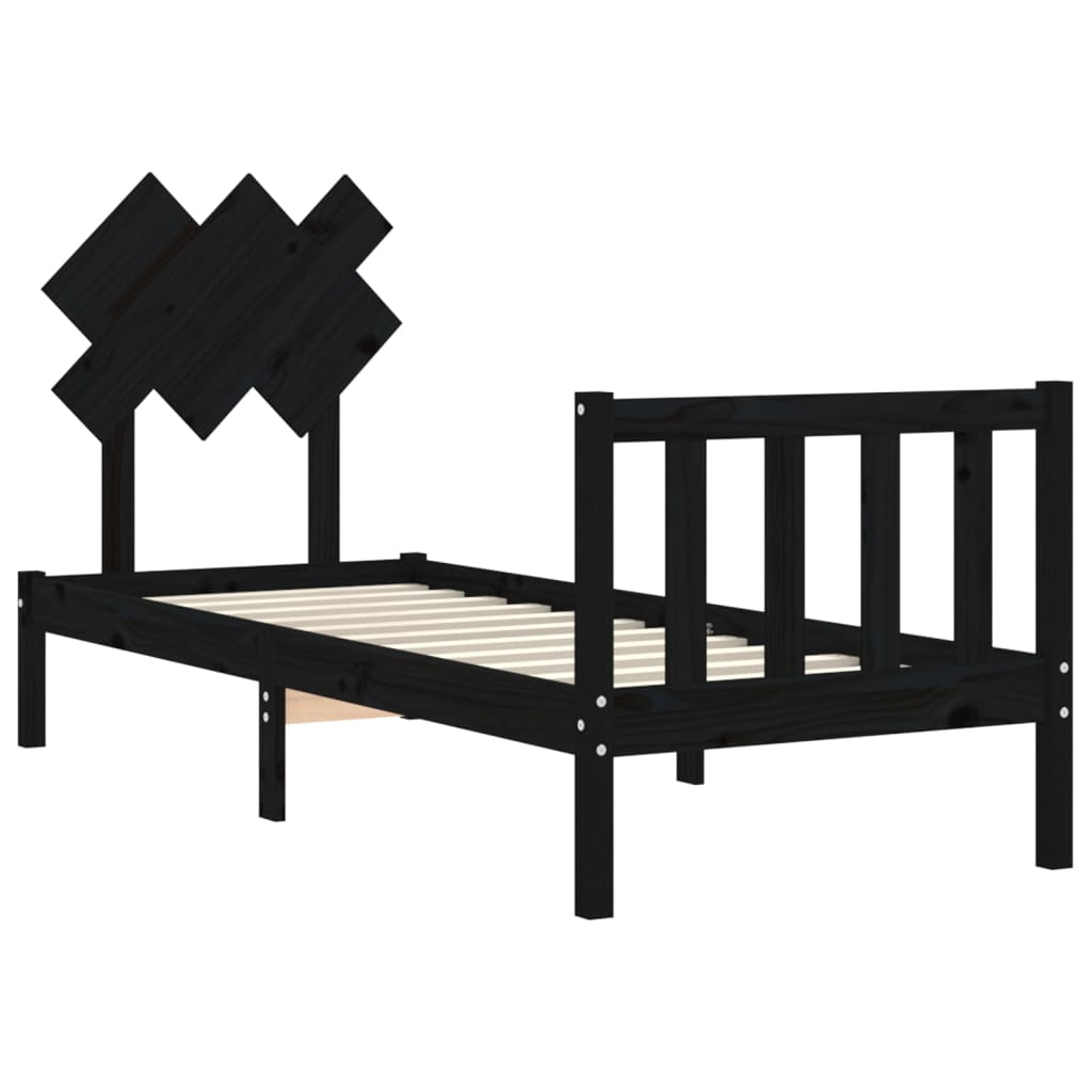 Giroletto con Testiera Nero Small Single in Legno Massello | homemem39