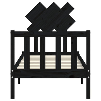 Giroletto con Testiera Nero Small Single in Legno Massello