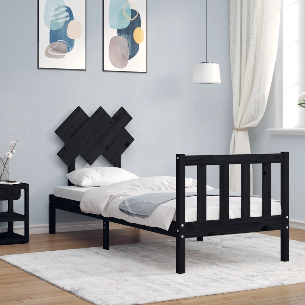 Giroletto con Testiera Nero Small Single in Legno Massello | homemem39