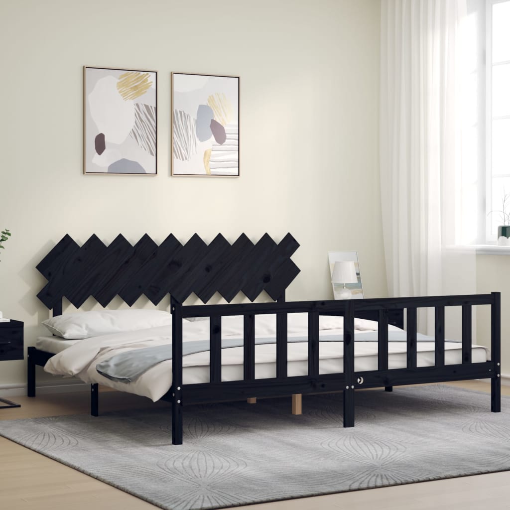 Giroletto con Testiera Nero 200x200 cm in Legno Massello | homemem39