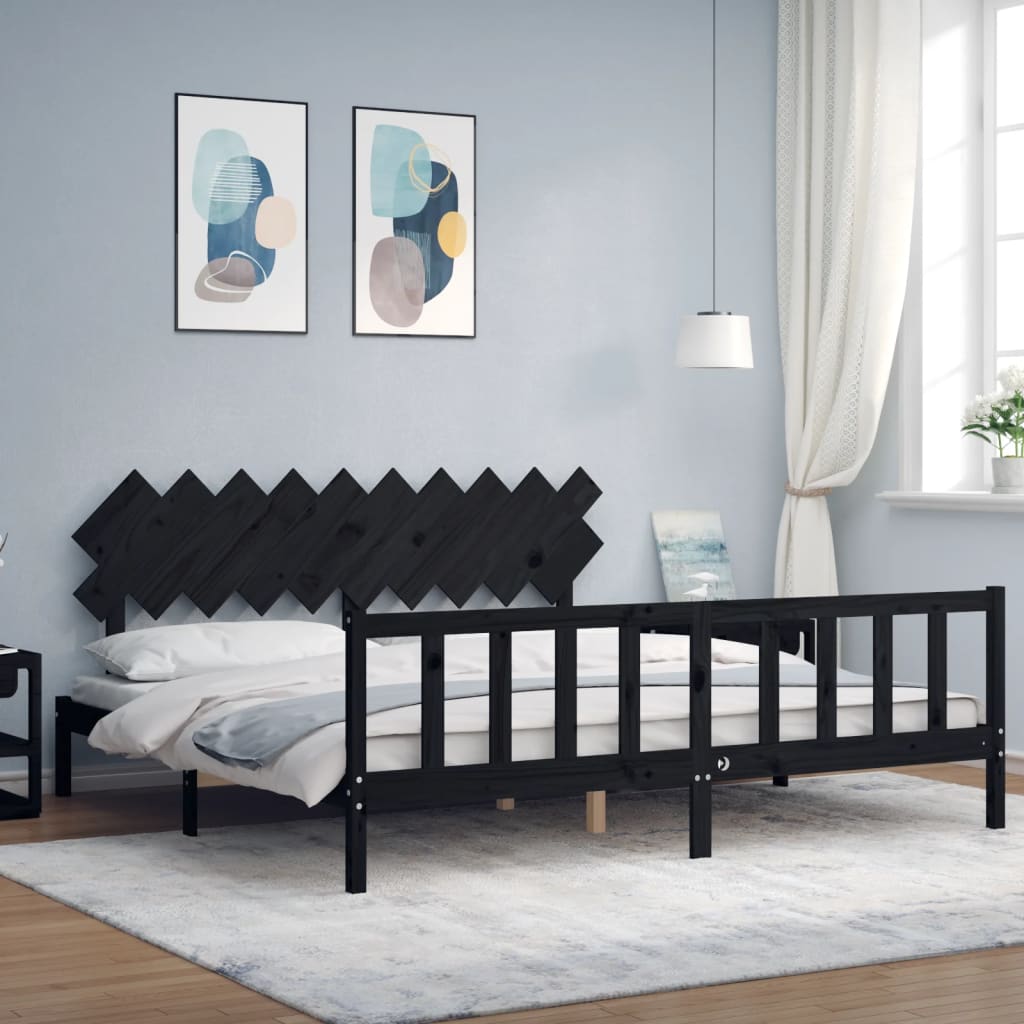 Giroletto con Testiera Nero 200x200 cm in Legno Massello | homemem39