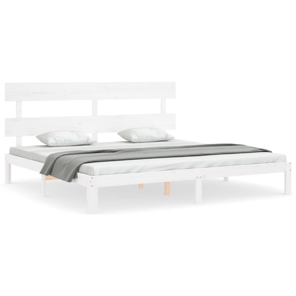 Bed frame with white headboard 200x200 cm in solid wood