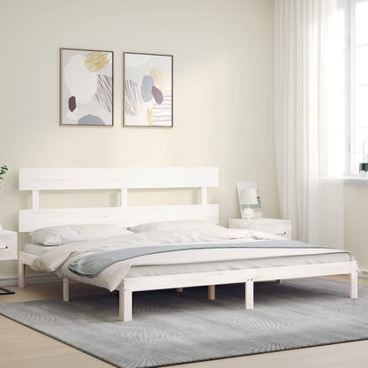 Bed frame with white headboard 200x200 cm in solid wood