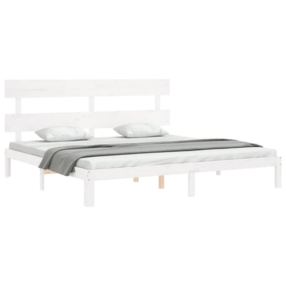 Bed frame with white headboard 200x200 cm in solid wood