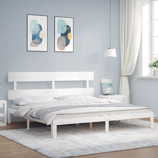 Bed frame with white headboard 200x200 cm in solid wood