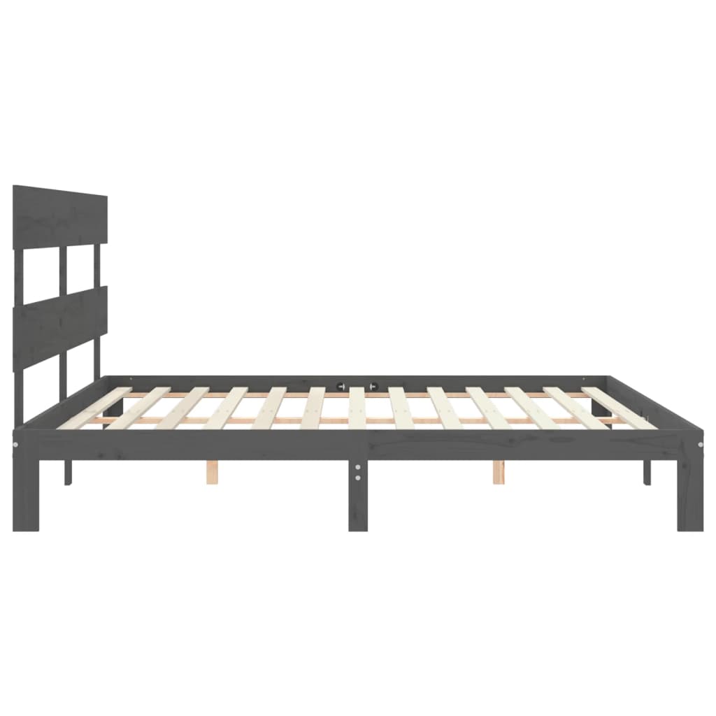 Giroletto con Testiera Grigio 200x200 cm in Legno Massello