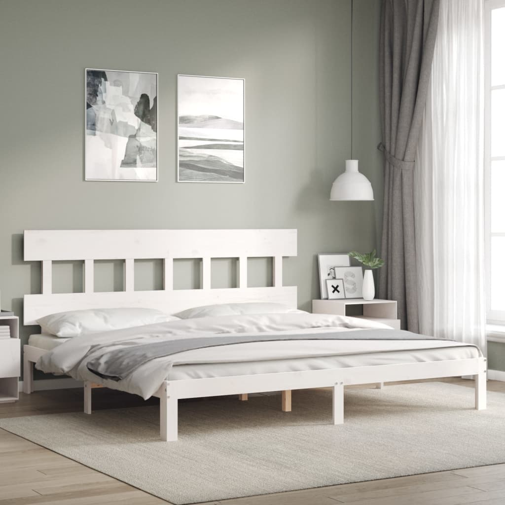 Giroletto Testiera Bianco Super King Size in Legno Massello - homemem39