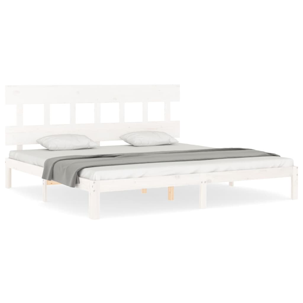 Bed frame with white headboard 200x200 cm in solid wood