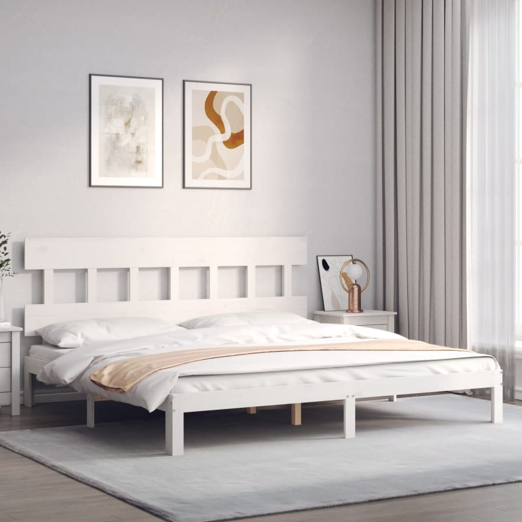 Bed frame with white headboard 200x200 cm in solid wood