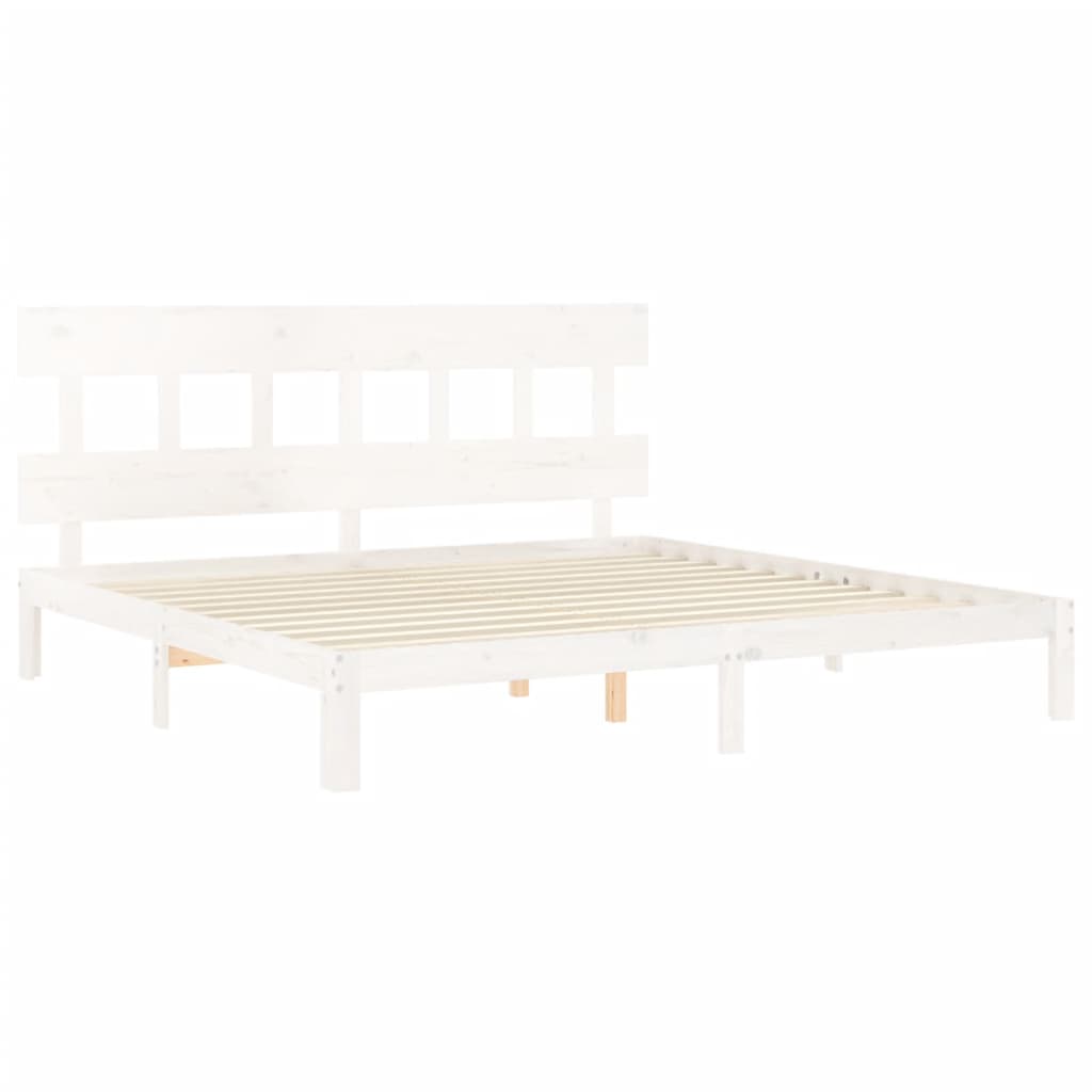 Bed frame with white headboard 200x200 cm in solid wood