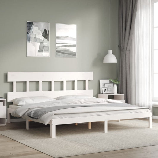 Bed frame with white headboard 200x200 cm in solid wood