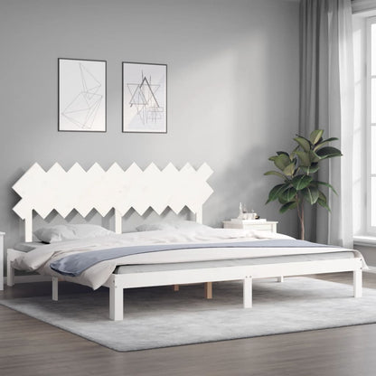 Bed frame with white headboard 200x200 cm in solid wood