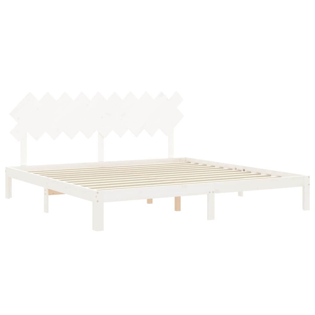 Bed frame with white headboard 200x200 cm in solid wood