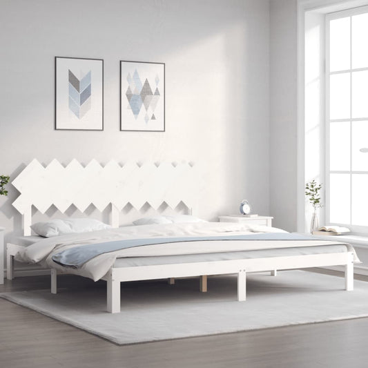 Bed frame with white headboard 200x200 cm in solid wood