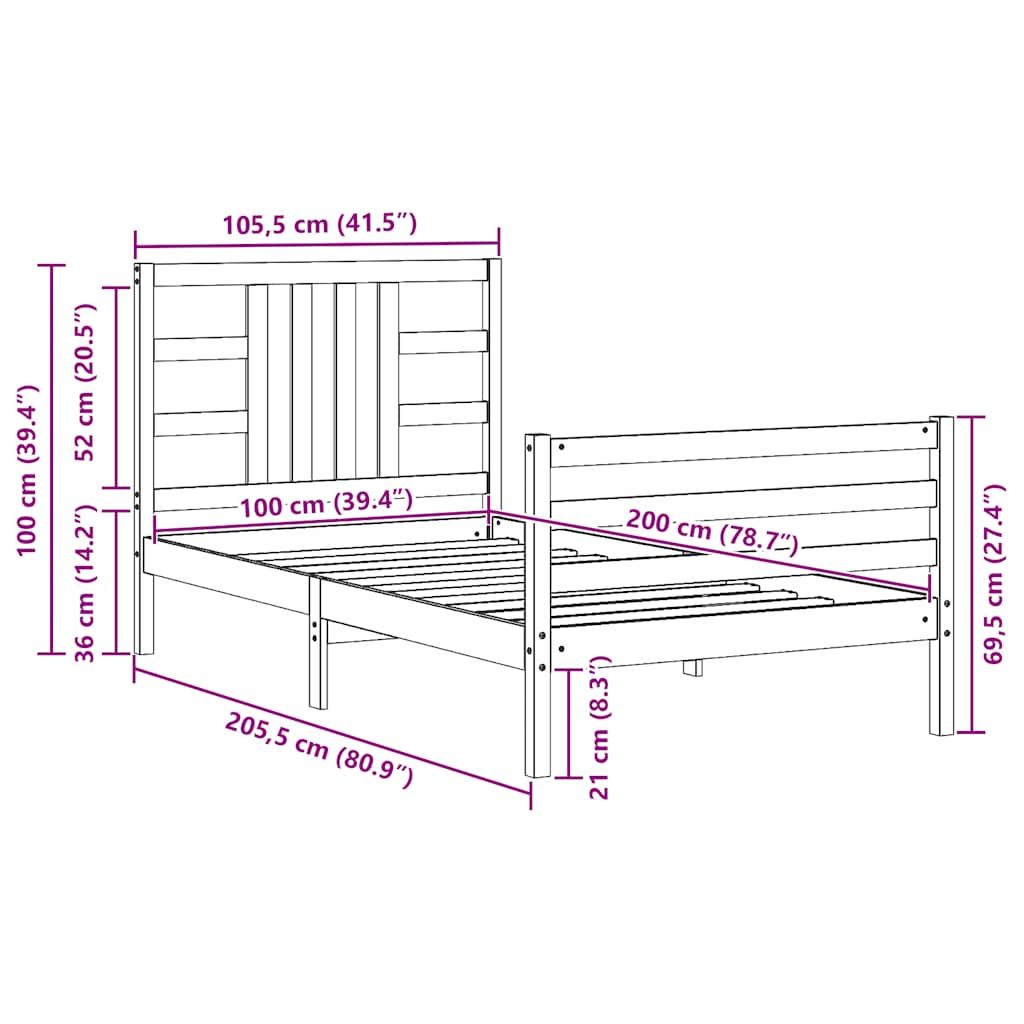 Giroletto senza Materasso Bianco 100x200 cm Legno Massello Pino