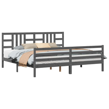 Giroletto con Testiera Grigio 200x200 cm in Legno Massello | homemem39