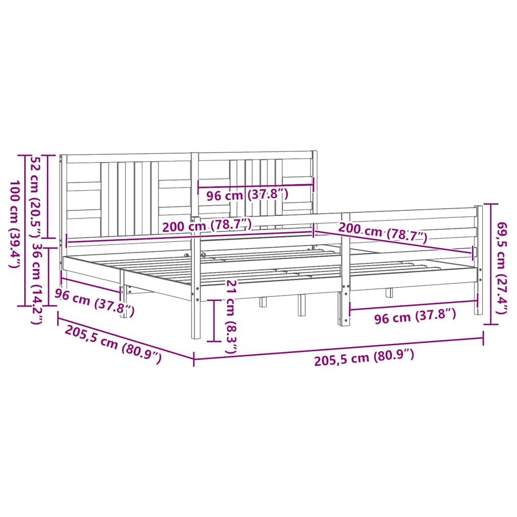 Giroletto con Testiera Grigio 200x200 cm in Legno Massello | homemem39
